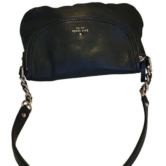 Kate Spade Black Leather Zipper Flap Chain Accent Medium Shoulder Bag - Picture 7 of 14